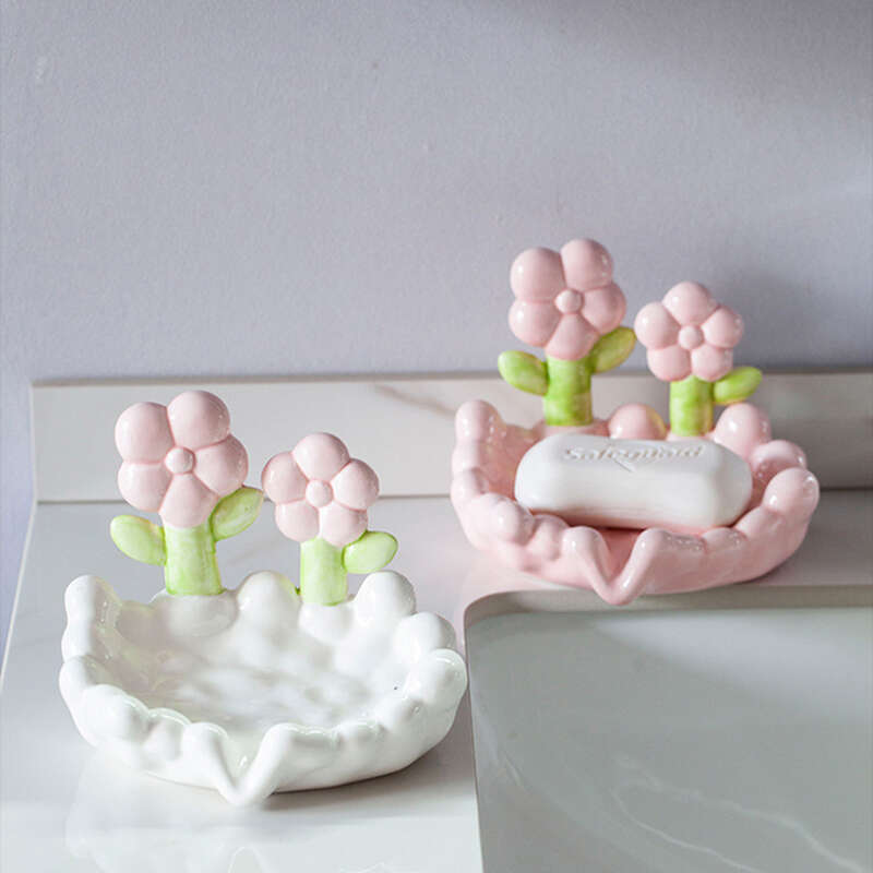 Flower Ceramic Soap Box Drain Plate Bathroom Soap Dishes Pink Cute Soap  Disher Washstand Storage Tray Beauty Table Accessories - AliExpress