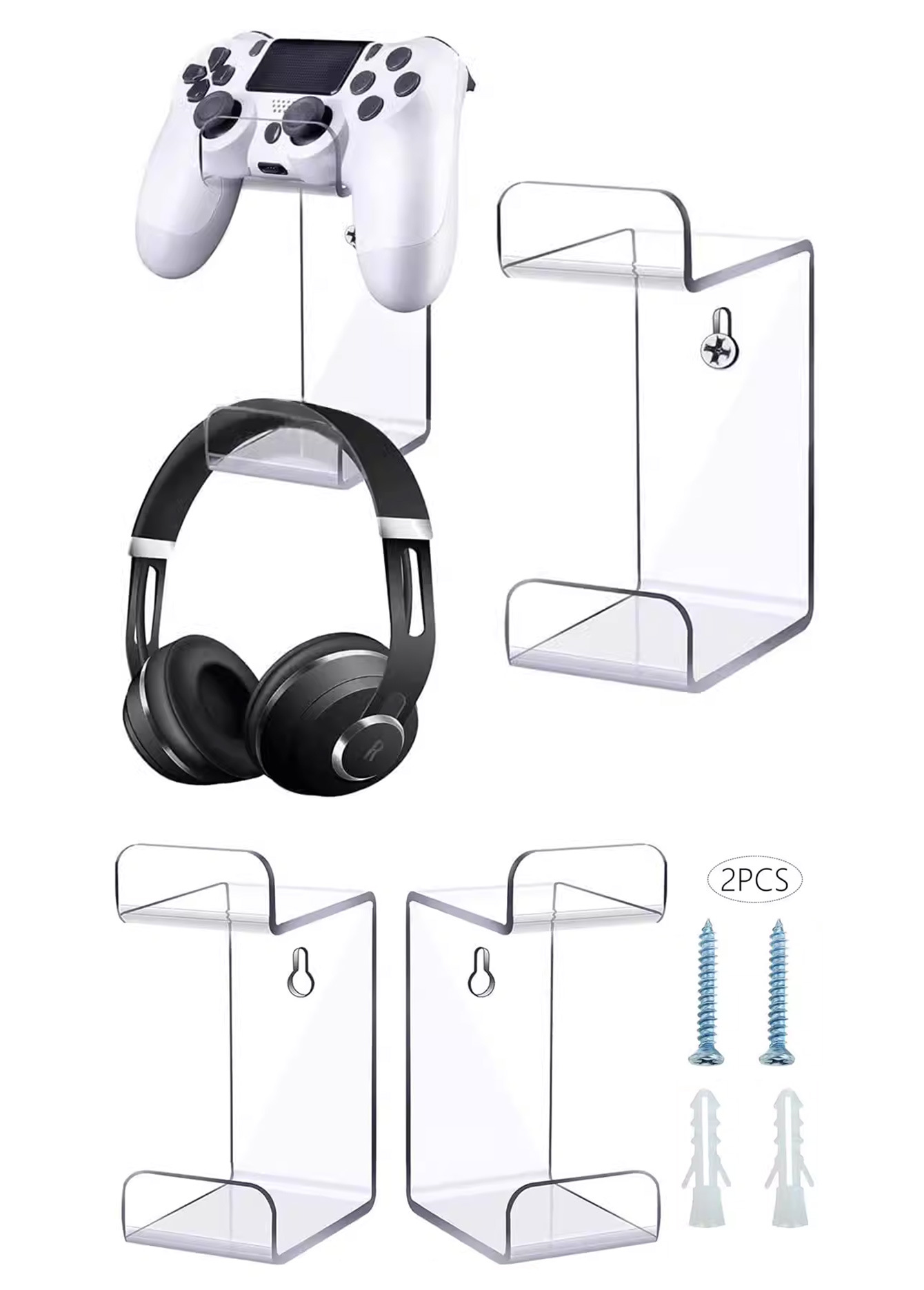 Soporte de pared para controlador de juego (paquete de 2) para Xbox One,  PS4, PS5, interruptor, vapor, PC, soporte para auriculares MWOOT Gamepad,  sin