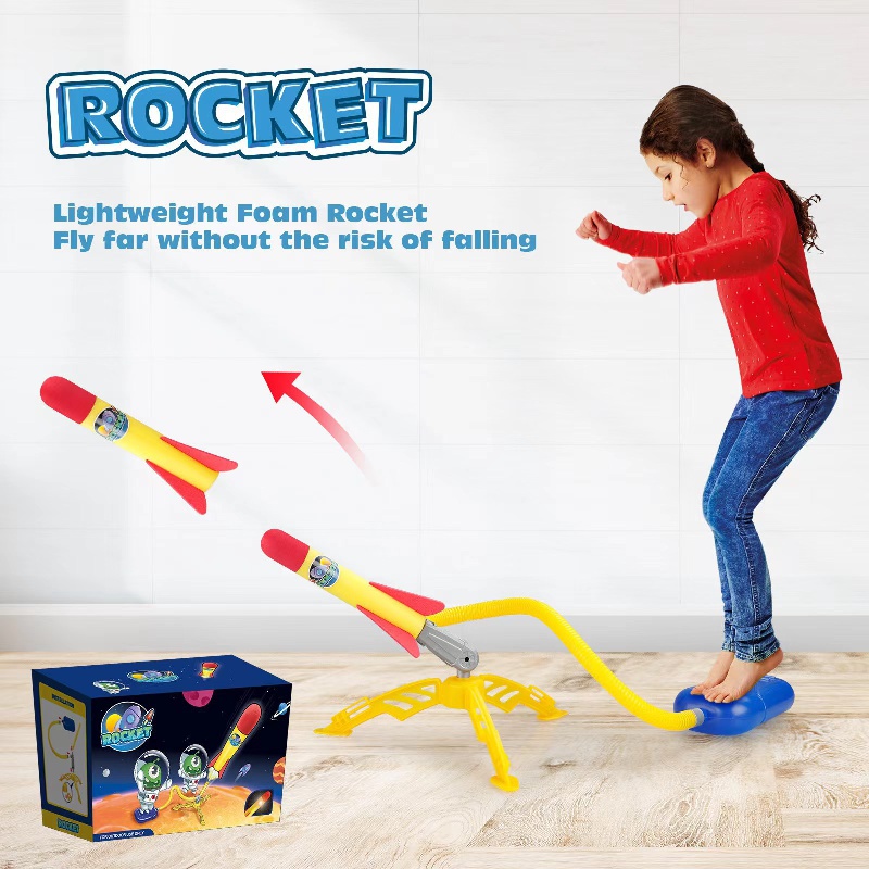 Fun Outdoor Play Toy Rocket Launcher for Kids with Foot Launch Pad &  Hand-held slingshot LED Colorful Air Powered Foam Tipped Rockets for Gift 