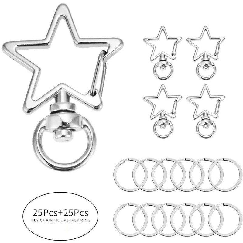 5pcs Silver Star Design Spring Snap Keychain Clip Metal DIY Key Chains  Accessories Creative Pentagram Hanging Buckle Key Ring with Lobster Clasp