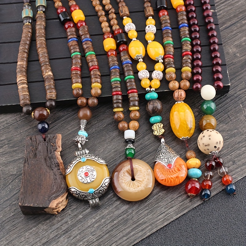 Wooden Beads Necklace Prayer Meditation Necklace Versatile - Temu