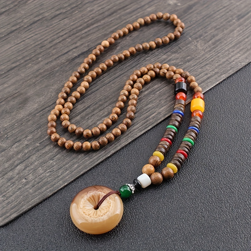 Wooden Beads Necklace Prayer Meditation Necklace Versatile - Temu