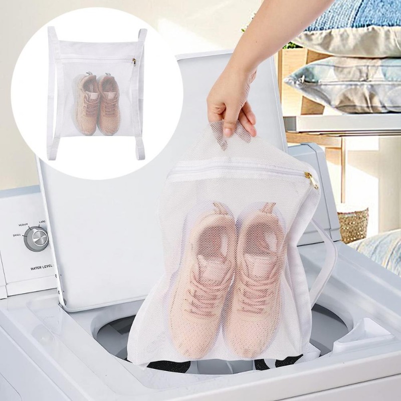 white - Sac à linge en maille portable pour machine à laver les chaussures,  sacs de rangement pour chaussures