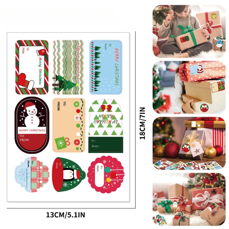 108Pcs/12Sheets Merry Christmas Gift Name Tags Present Seal Label Stickers  Christmas Gift Package Decoration DIY XMAS Stickers