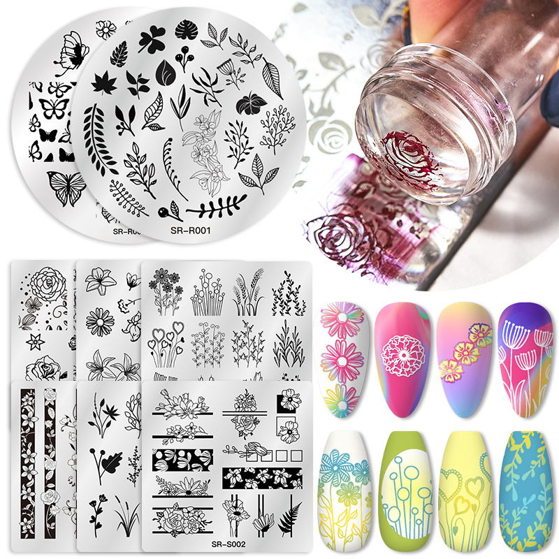 Nail Stamping Plates Lavender Leaves Flower Nail Art Stencil Animal Leaf  Floral Printing Templates for Nails Tool 