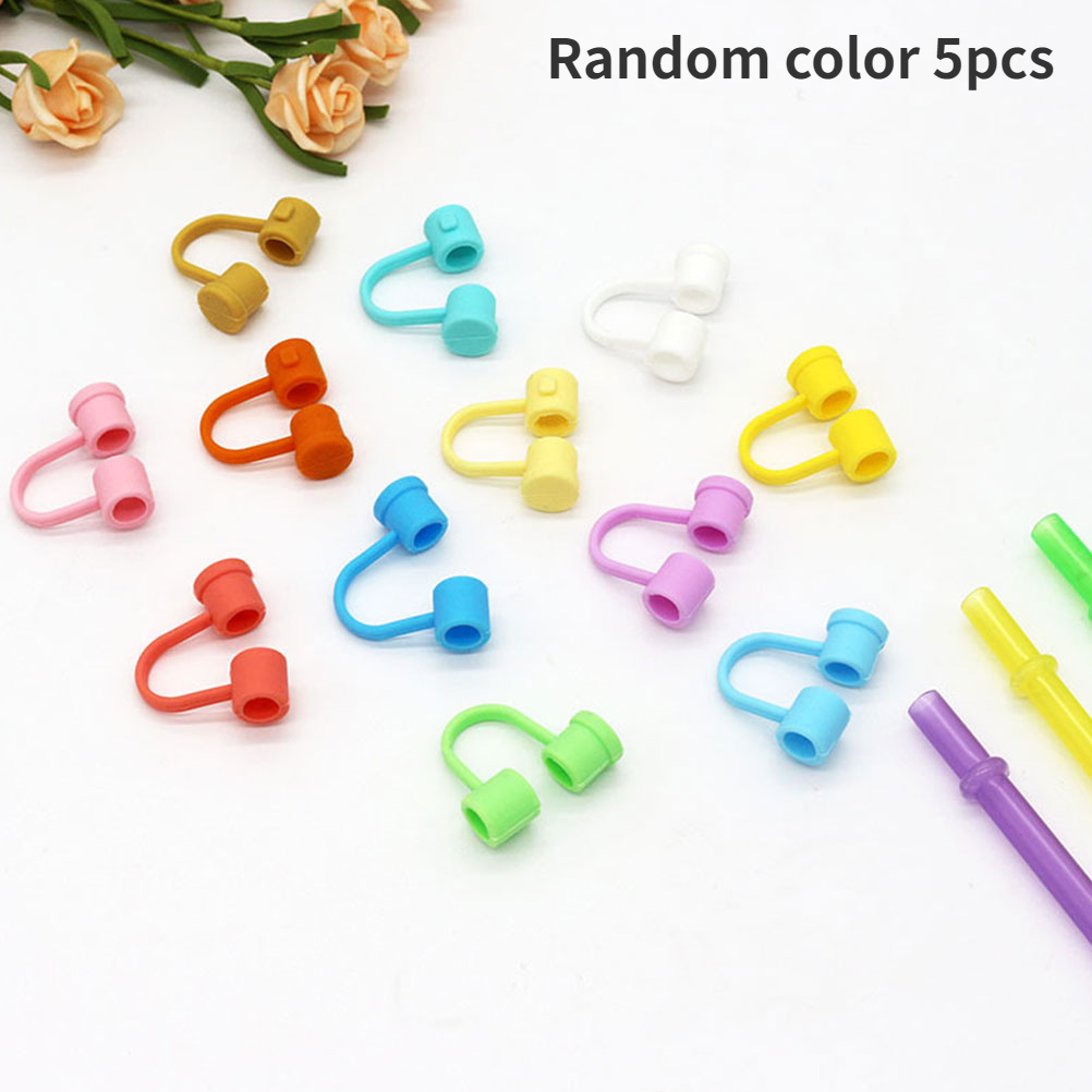 5Pcs/set Random Color Silicone Straw Tips Cover, 8mm Reusable