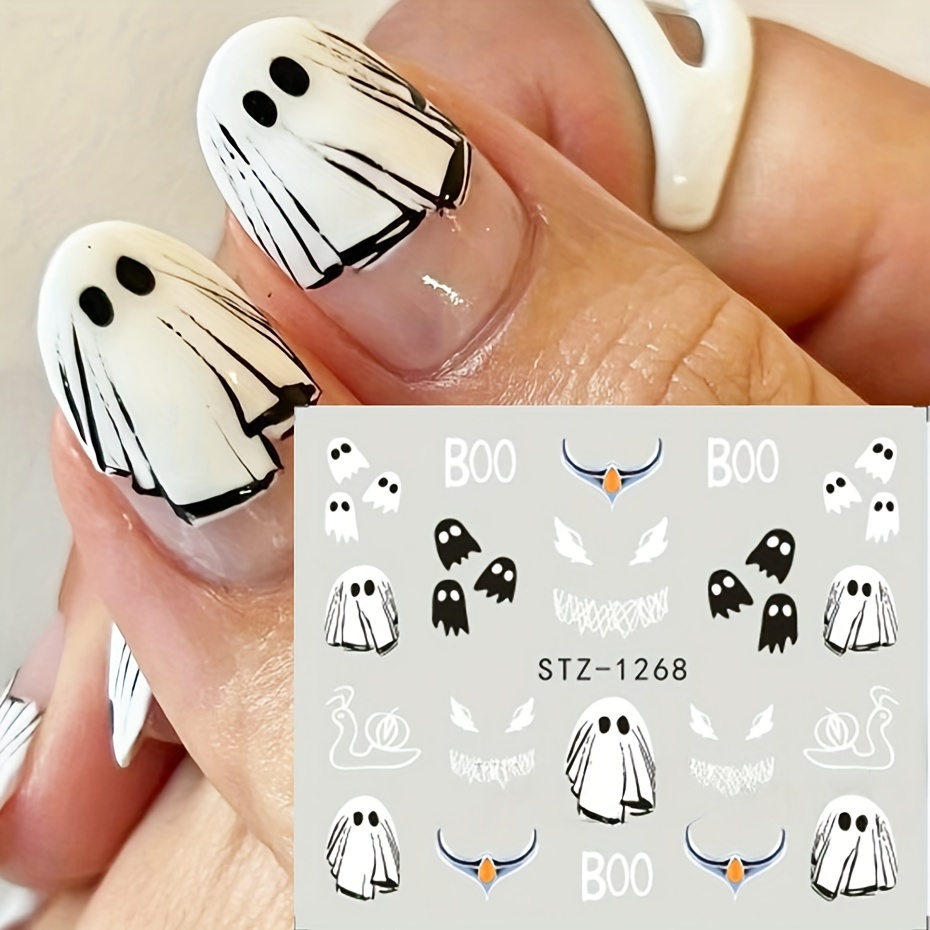 Halloween Nail Art Stickers,pumpkin Skull Spider Bat Ghost Black Cat Design  Nail Art Decals For Diy Or Nail Salons,self Adhesive Nail Art Supplies For  Women And Girls - Temu