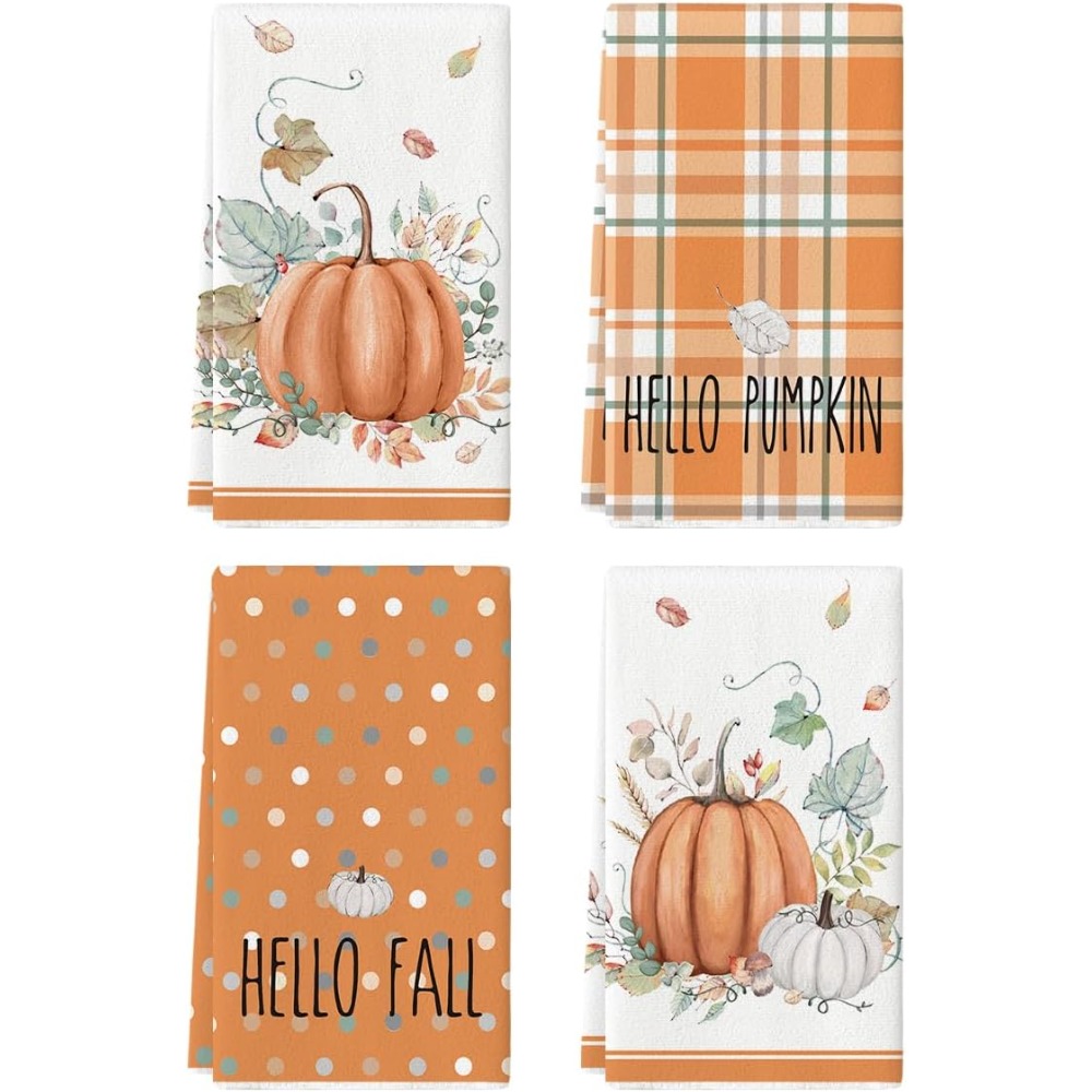 2pcs, Polyester Dish Cloth, Fall Dish Towels, Watercolor Pumpkin Maple  Leaves Pattern Kitchen Towels, Drying Cleaning Pad, Tea Sign Hand Towel For