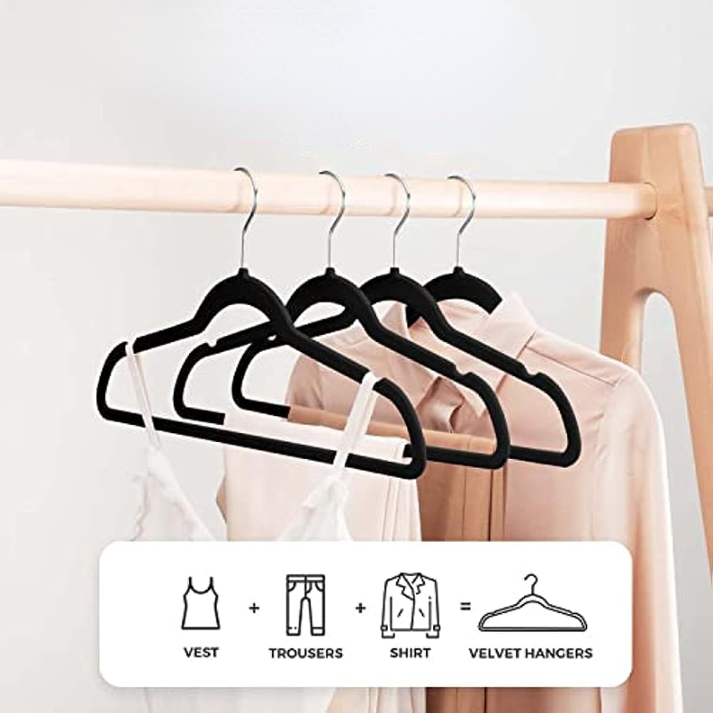 10pcs Non-Slip Velvet Trouser Hangers Suit Hanger Space Saving Hook Clothes  Hanger Pants Hanger