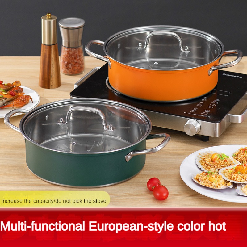 frying pan Porcelain Enameled Milk Pot Cooking Non-stick Color Soup Pot  with Cover Induction Cooker Gas Stove Applicable Cookware Milk Pan non  stick pan