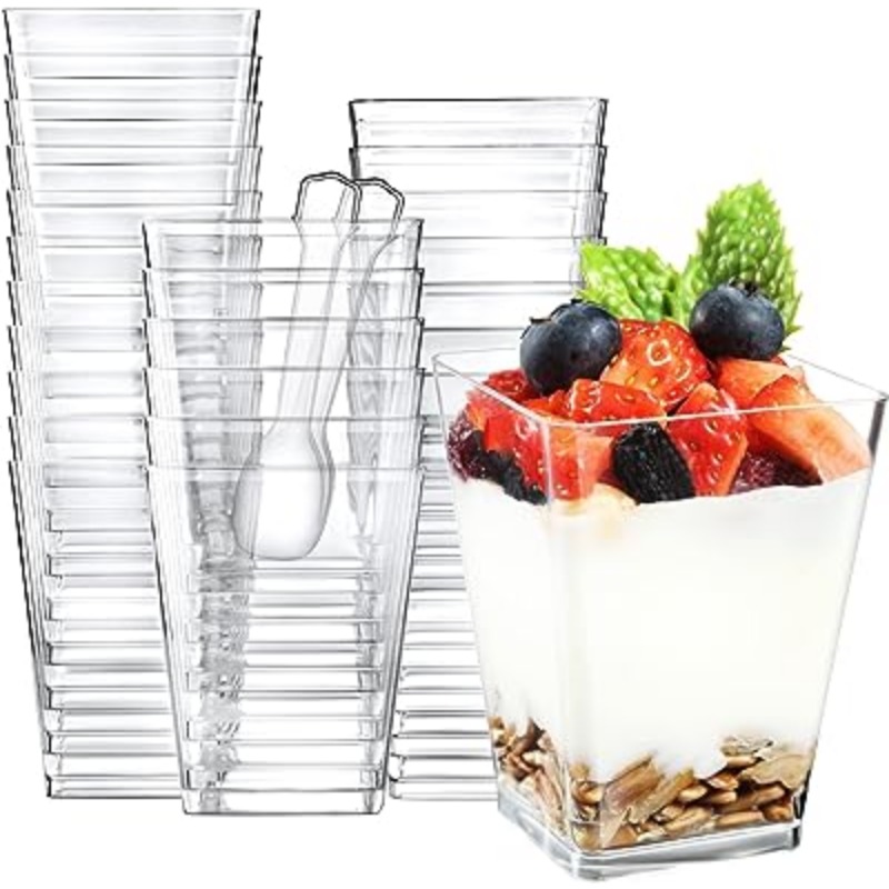 50Pcs Dessert Cups with Lids Jelly Ice Cream Pudding Clear Plastic  Packaging Box