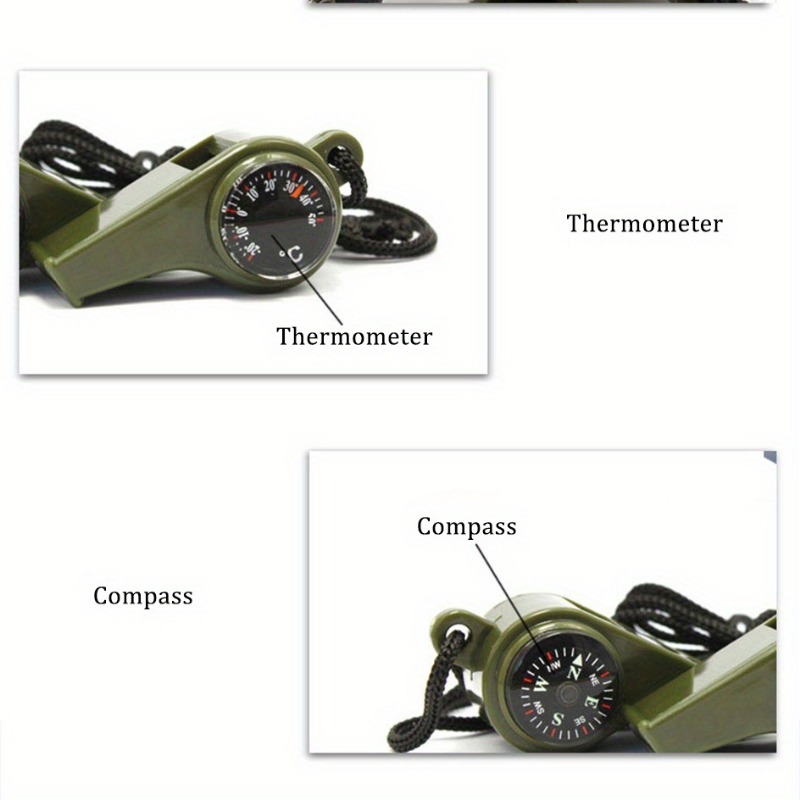 3 In 1 Emergency Survival Whistle with Compass Thermometer