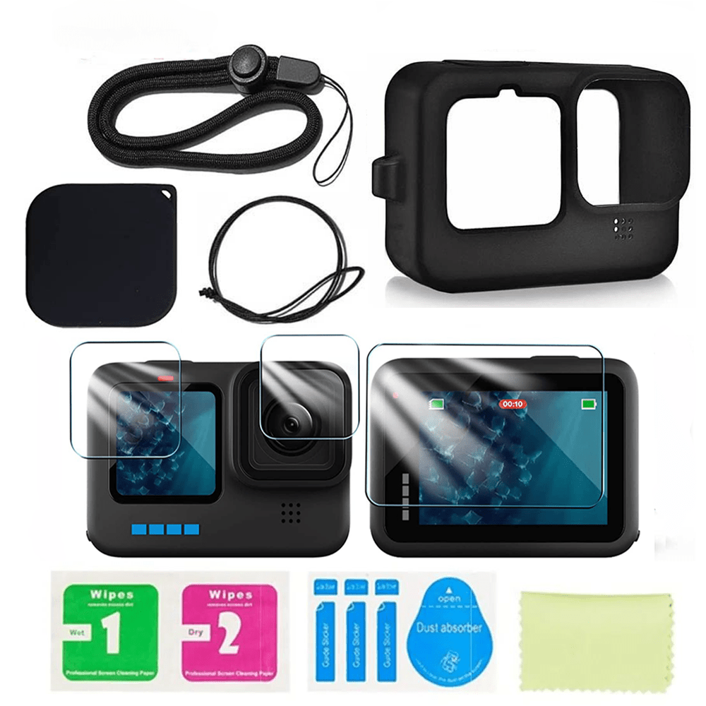 FitStill Screen Protector for GoPro Hero 11/10 / 9 Black, Ultra lear  Tempered Glass Back Screen Protector + Tempered Glass Lens  Protector+Tempered Glass Front Screen Protector+Lens Cover - 2 Packs