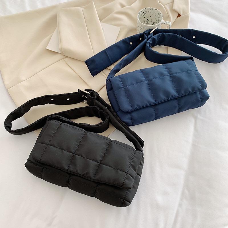 Medium Crossbody Bag Plaid Pattern Nylon