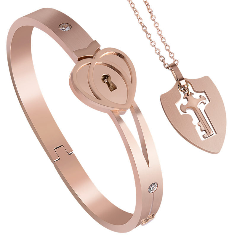 Key To My Heart Matching Lock Bangle & Knight Shield Key Necklace