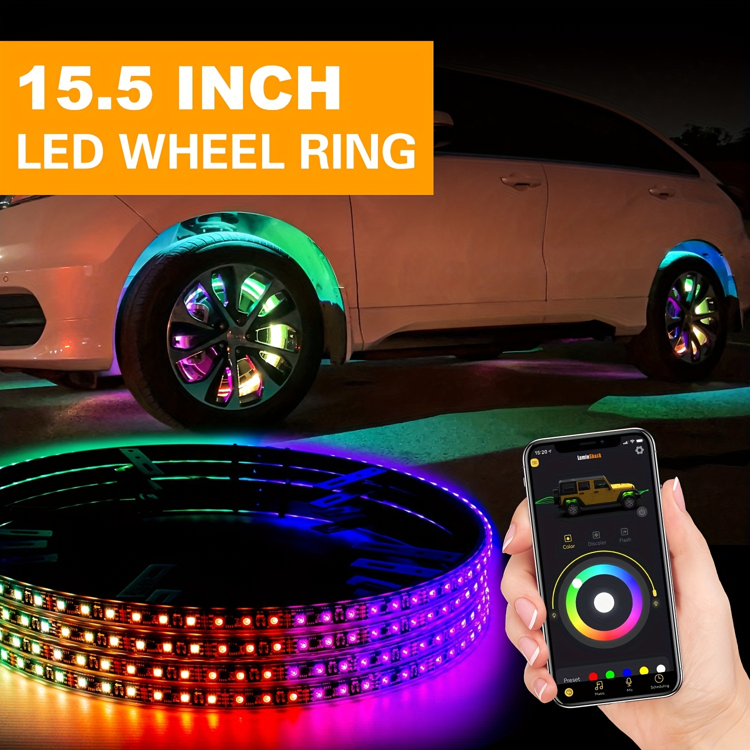 Seven color Car Wheel Hub Lights Wheel App Remote Control - Temu