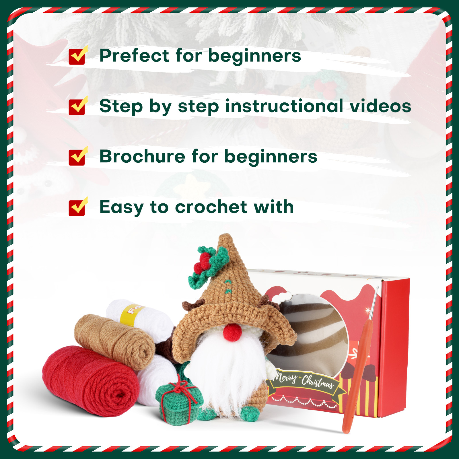 Crochet Kit for Beginners kids Adults - Christmas Gnome Amigurumi