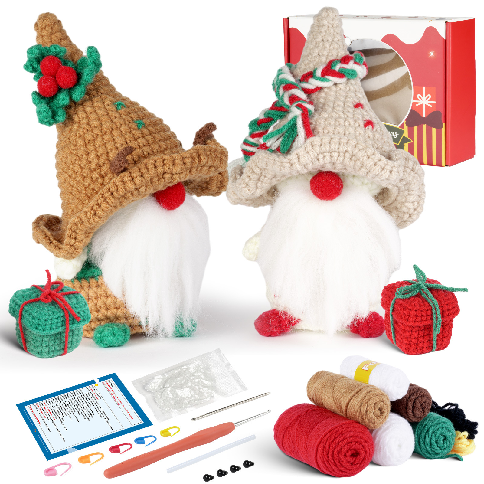  Lyrow 3 Pcs Christmas Crochet Set for Beginners Gnome Beginner  Crochet Set for Adults DIY Knitting Kit with Videos, Yarn, Crochet Hook  Accessories, Multicolor, Gift for Crochet Lovers