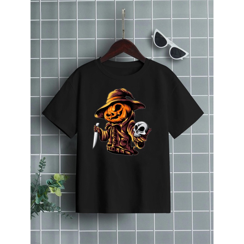 

Cool Pumpkin Monster&stay Chill Letter Print T Shirt, Tees For Kids Boys, Casual Short Sleeve T-shirt For Summer Spring Fall, Tops As Gifts