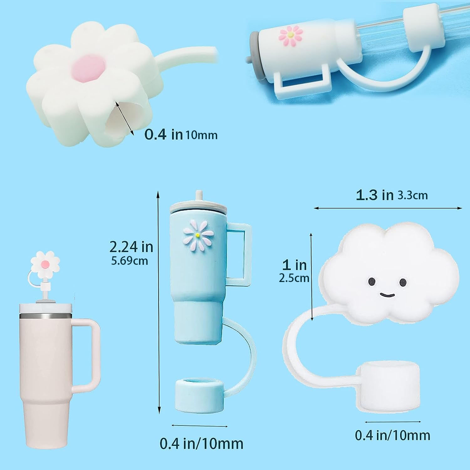 Cute Cat Straw Covers Cap Topper for straws, 4PCS 8mm Reusable Silicone  Straw Covers Topper for Stanley Tumbler with Handle, Mini Cup Straw Cover