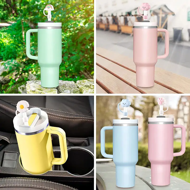 Reusable Spill Proof Silicone Straw Cover, Cute Cartoon Shaped Dustproof  Straw Covers, Cup Accessories For Stanley Tumbler - Temu