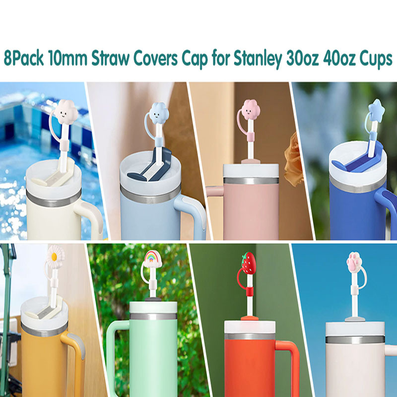 Reusable Spill Proof Silicone Straw Cover, Cute Cartoon Shaped Dustproof  Straw Covers, Cup Accessories For Stanley Tumbler - Temu
