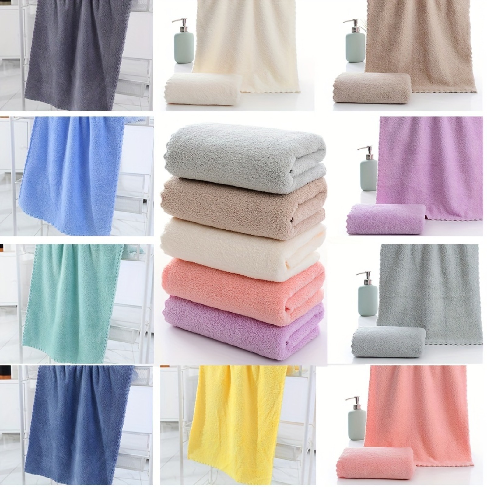 Solid Color Towel Set Household Microfiber Towel Soft Hand - Temu