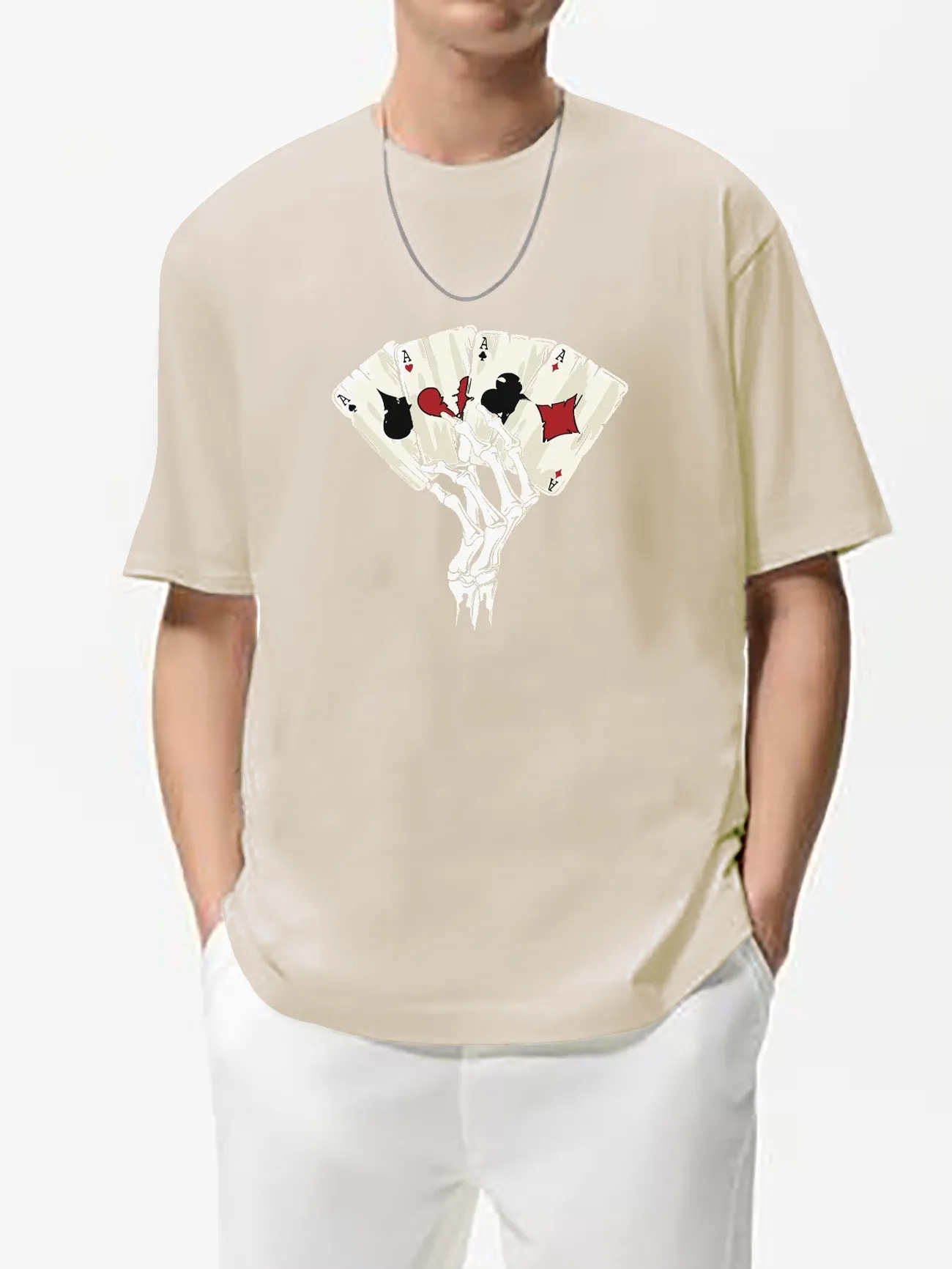 Trendy T-shirt, Men's Poker Cards & Skeletal Hand Graphic Print T-shirt  Oversized Tees Short Sleeve Tops For Summer, Men's Clothing, Plus Size -  Temu Bahrain