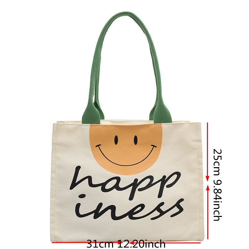 Smile Face Print Canvas Tote Bag, Large Aesthetic Shoulder Bag, Reusable  Shopping Bag & Travel Bag - Temu