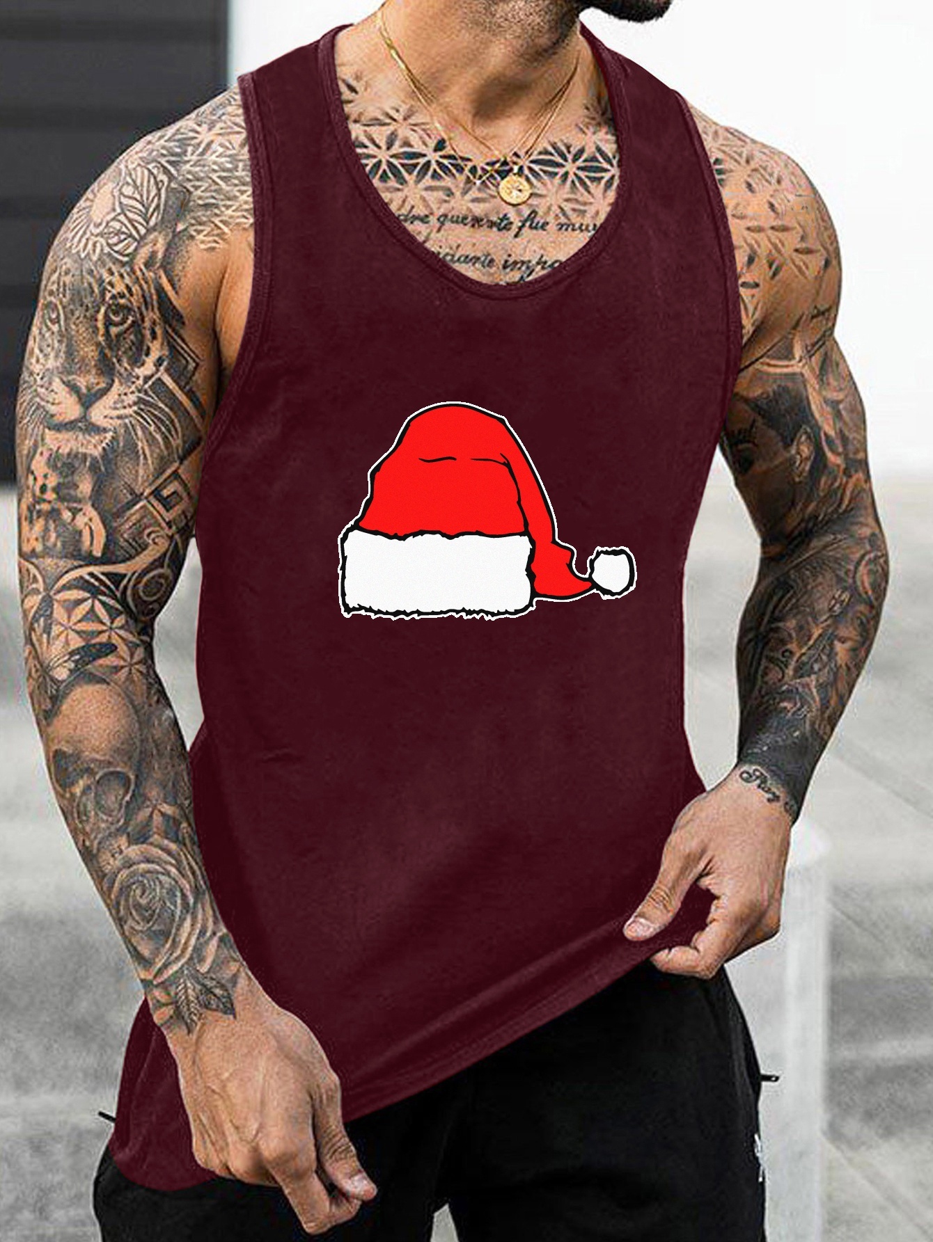 Camiseta Sin Mangas Estampado Sombrero Hombre Navidad Temu Chile