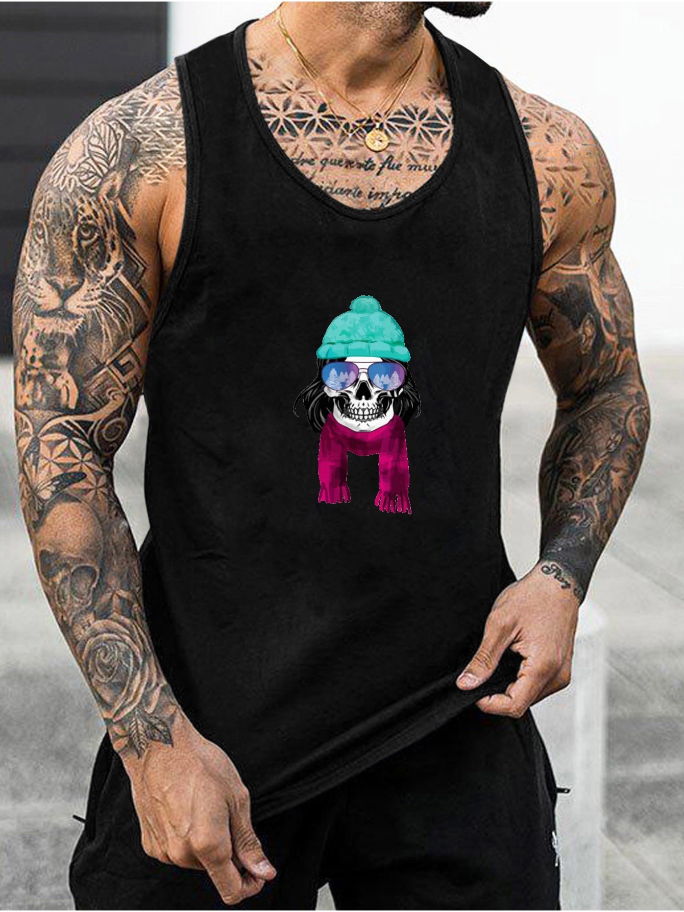 Camiseta Tirantes Hombre Calavera Anime Capucha Impresa Sin Temu