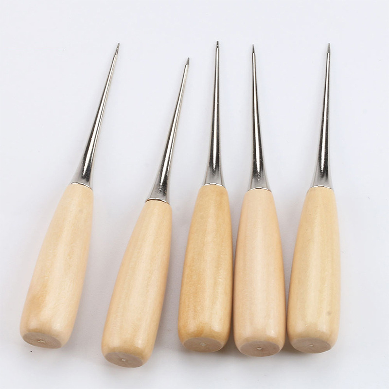Sewing Awl Tool Steel Needle Redwood Handle Piercing Leather