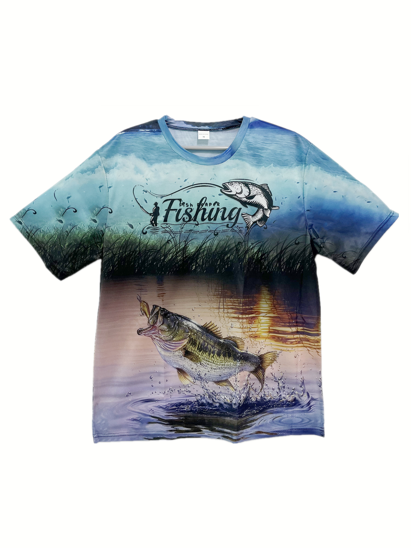 Animals Print Round Neck Slight Stretch T-Shirt, Men's Sports Summer Fishing Pattern 3D Casual Street Style Tee Shirt For,Men Gifts,Temu