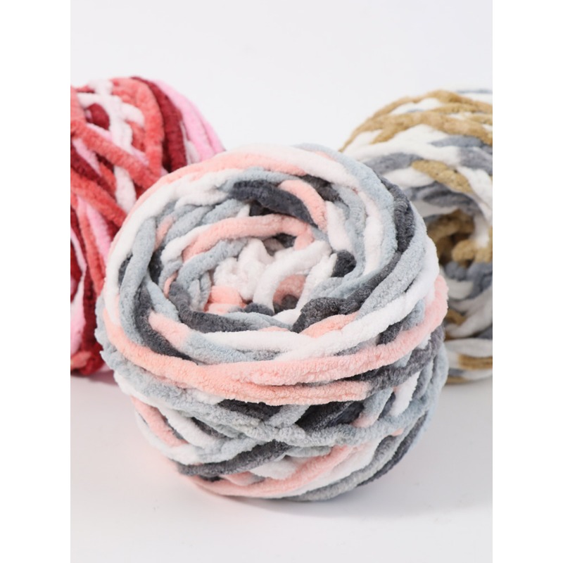 Chunky Yarn, Polyester Blanket Yarn for Crocheting Scarf (Mixed Pink Grey)