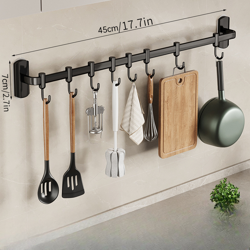 Amerteer Utensil Racks Organizer,Wall Mounted Kitchen Utensils Hanging Hooks with 6 Hooks, Drilling Free Kitchen Tools/Pot/Towel/Knife/Mug/Cups
