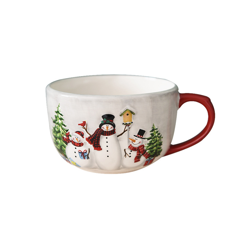 300ml, white embossed porcelain cute snow mugs, copo cafe