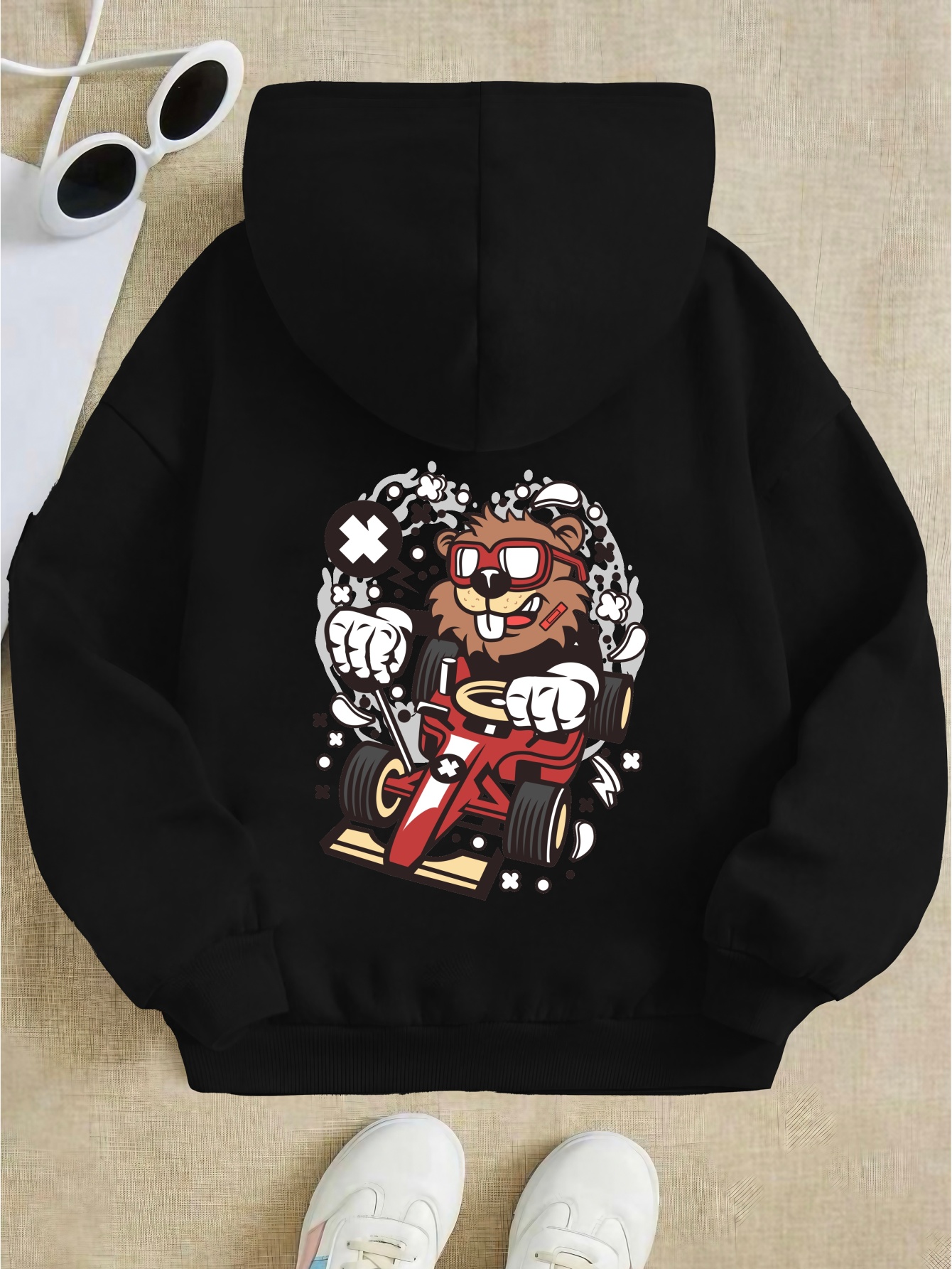 a Bear Driving A Kart Racing'' Graphic Girls Hoodies - Temu