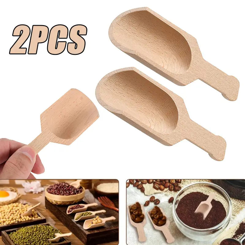 2pcs Mini Wooden Scoops For Canisters Small Bath Salt Scoop Wood Coffee  Spoon Washing Powder Scoop For Spices Tea Bean Sugar