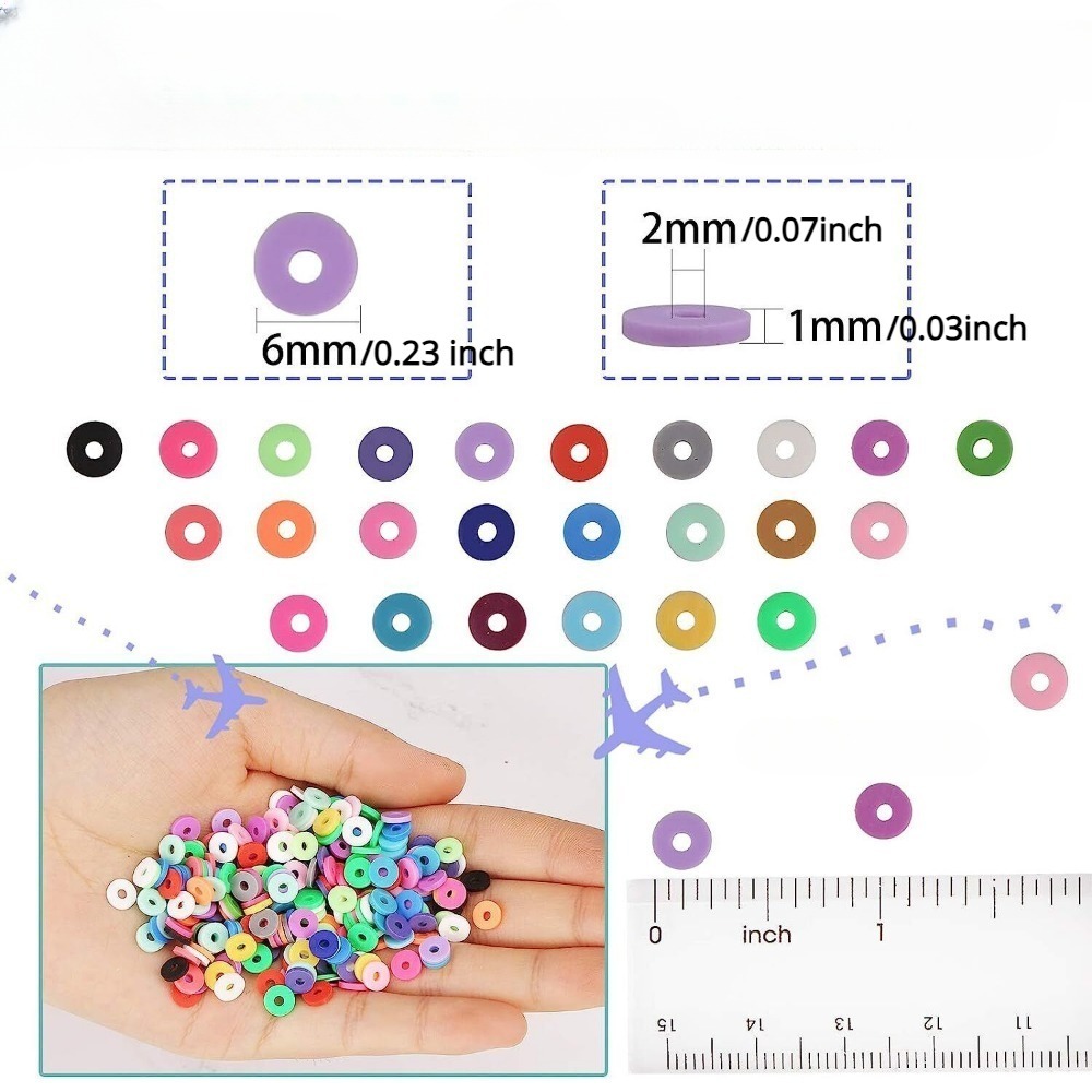 MIIIM 3600 PCS 10 Strands Clay Beads Polymer Clay Beads for Jewelry Making,  Vinyl Heishi Beads 6mm for Surfer Bracelets Necklace Making (Memory)