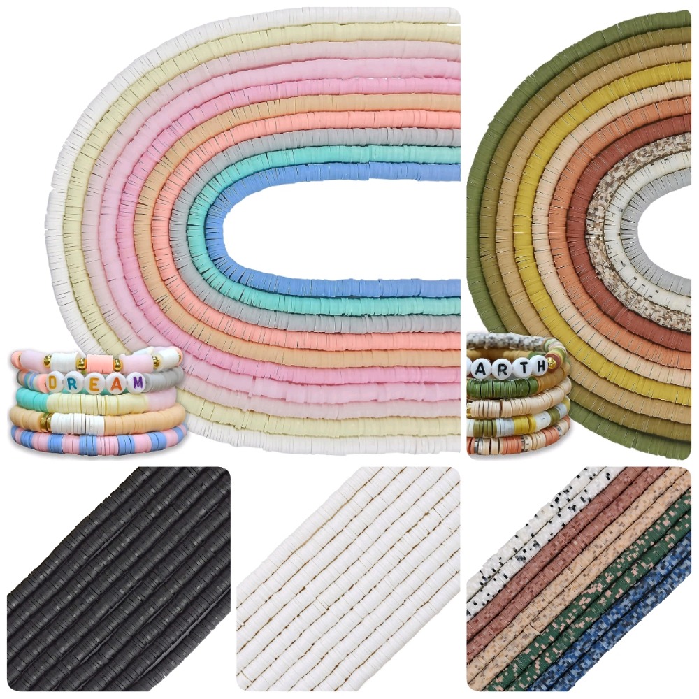 FASHEWELRY 12 Strands Polymer Clay Beads 6mm Handmade Clay Heishi Beads  Pastel Flat Clay Spacer Beads Summer Beach Boho Bracelet Beads for DIY