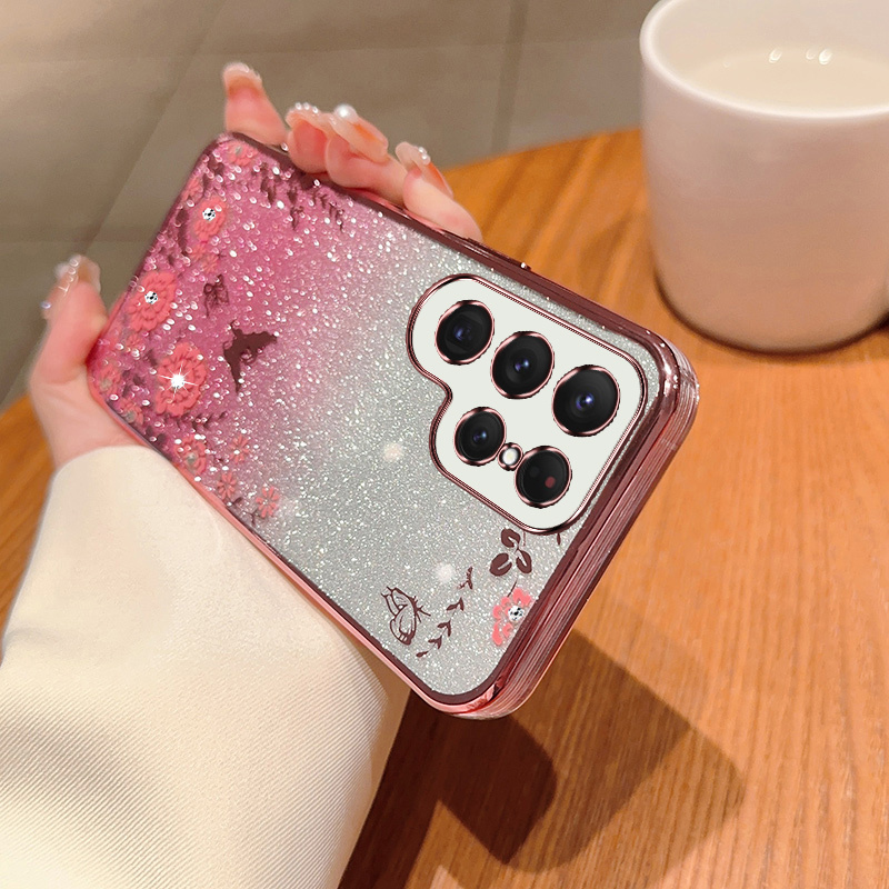 Glitter Flower Shockproof Phone Case For Samsung Galaxy S23 Ultra S23+ S22  S21