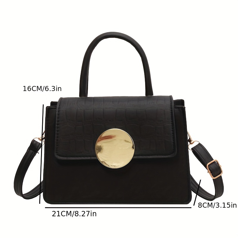 Fashionable Solid Color Crocodile Pattern Handbag With Metallic Decoration