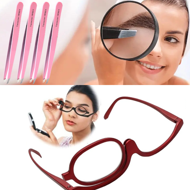 6pcs/set Gafas De Aumento Para Maquillaje Con Lentes Abatibles Y Gafas De  Aumento De 10X Y 4pcs De Pinzas