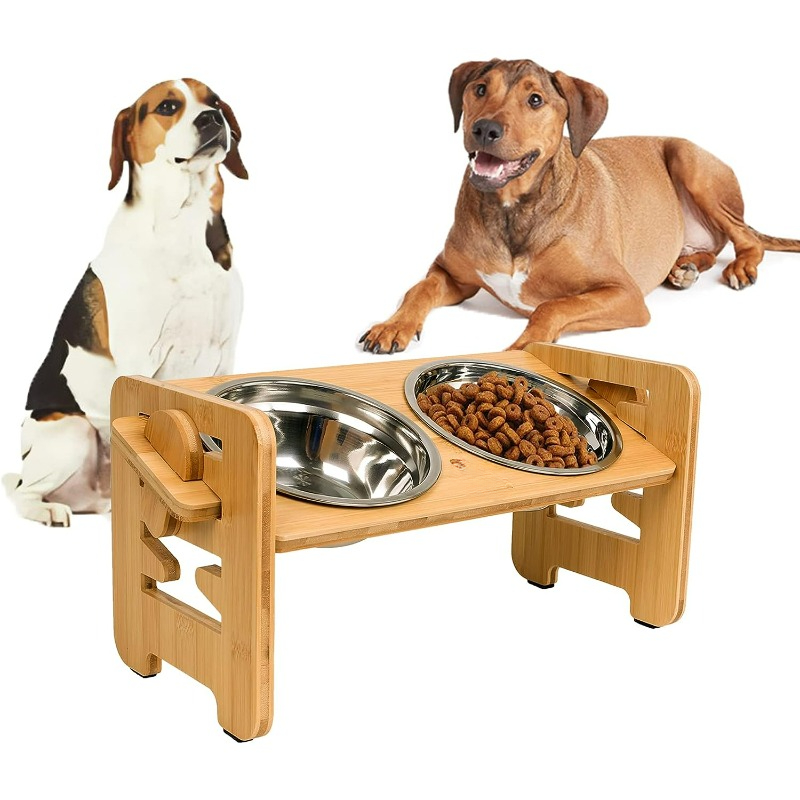 Raised Dog Bowl Stand With Two Bowls in Walnut Finish, Wooden Raised Dog  Feeder -  Sweden
