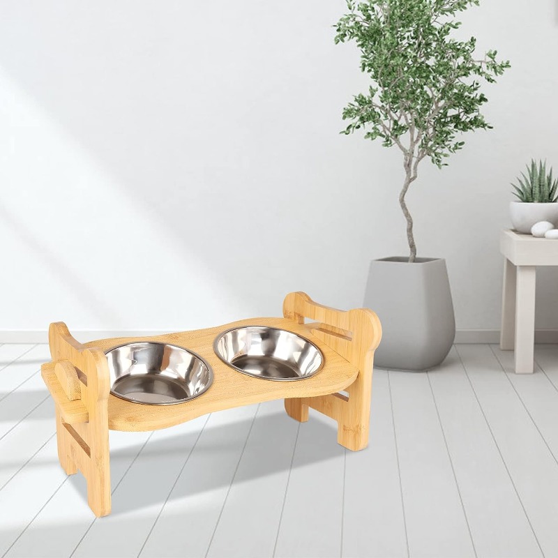 Elevated Wooden Dog Bowl Stand With 2 Stainless Steel Feeder Bowls,  Adjustable Dog Feeder Stand With Food And Water Bowls For Neck Protection -  Temu United Kingdom