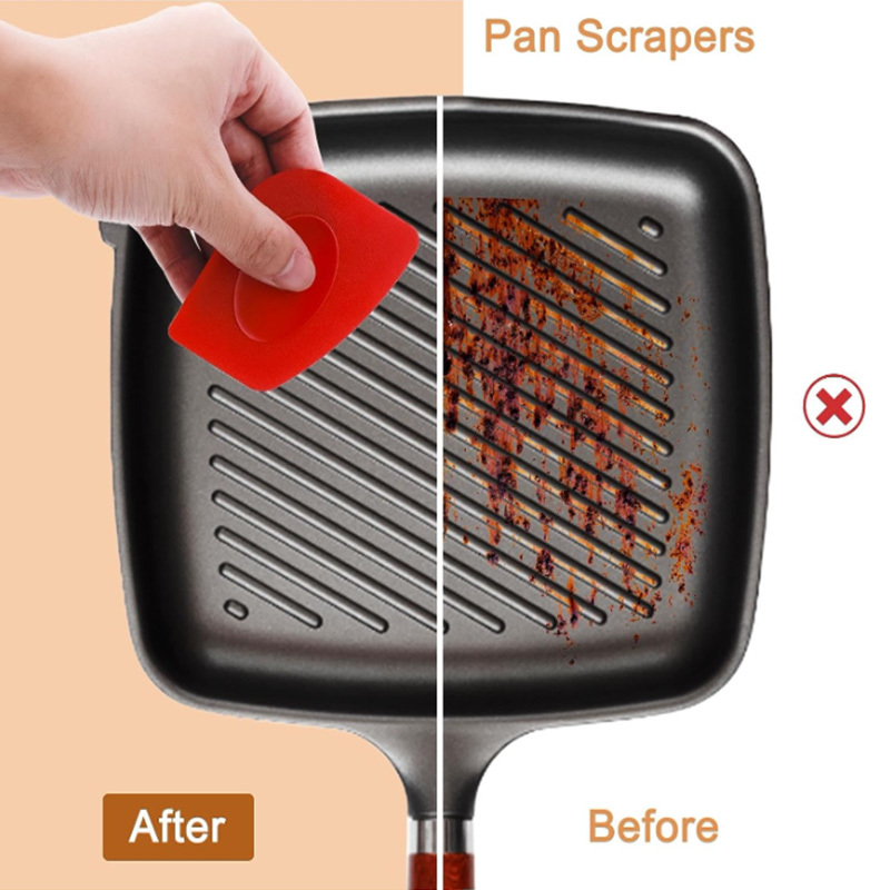 Pan Scraper - 5 Pcs Plastic Scraper Tool Set - Dish Scraper for Cast Iron -  Non Scratch for Pot Cleaning Scraper - Non-Slip High Heat Resistant