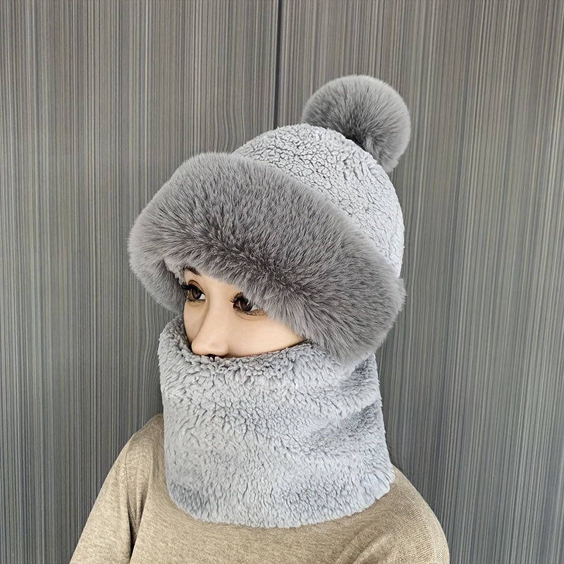 Acheter Chapeau d'hiver pour femme, écharpe à capuche, masque de