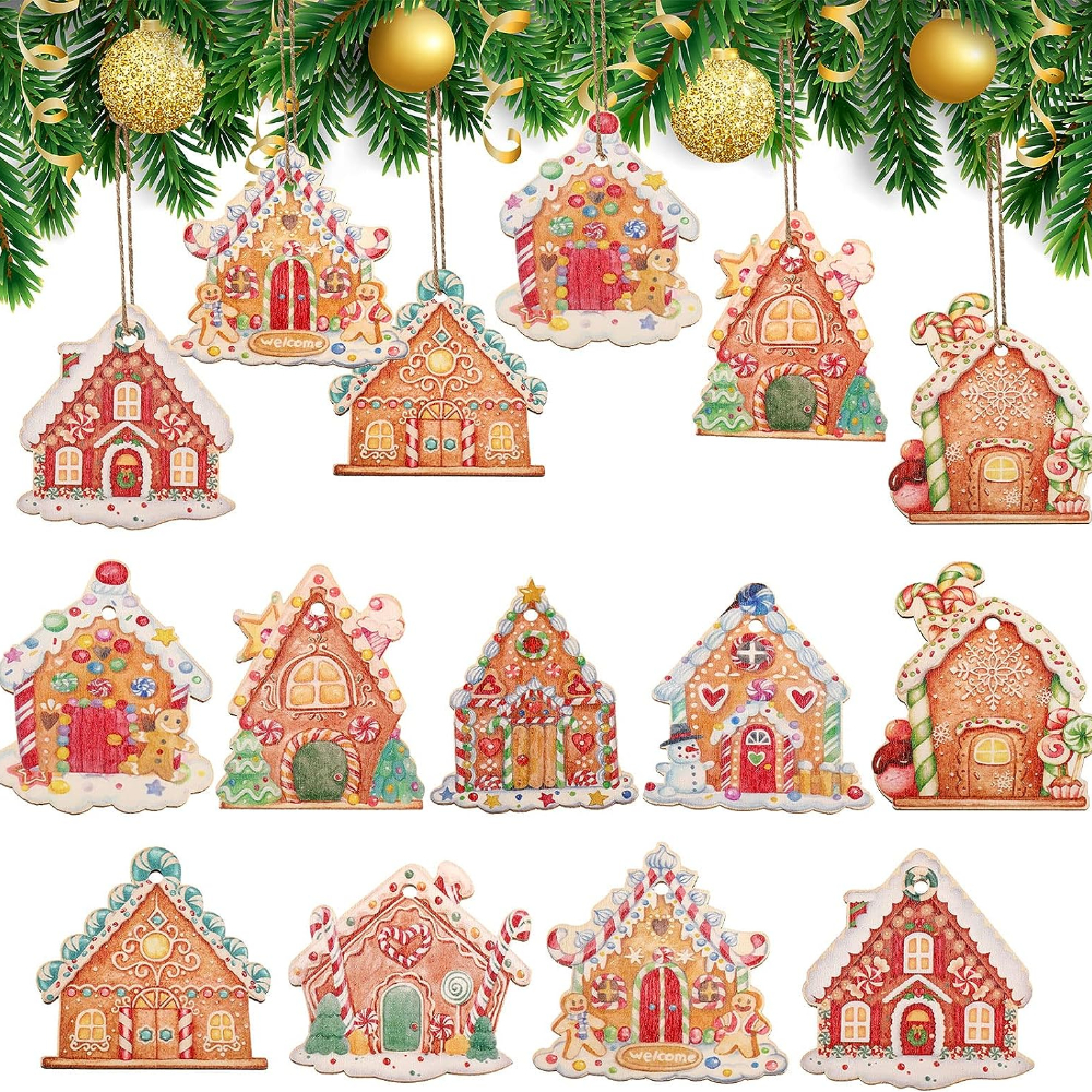 24pcs Wooden Christmas Winter Brown Gingerbread Candy Theme Party Gathering  Holiday Tree Hanging Celebration Home Decorations