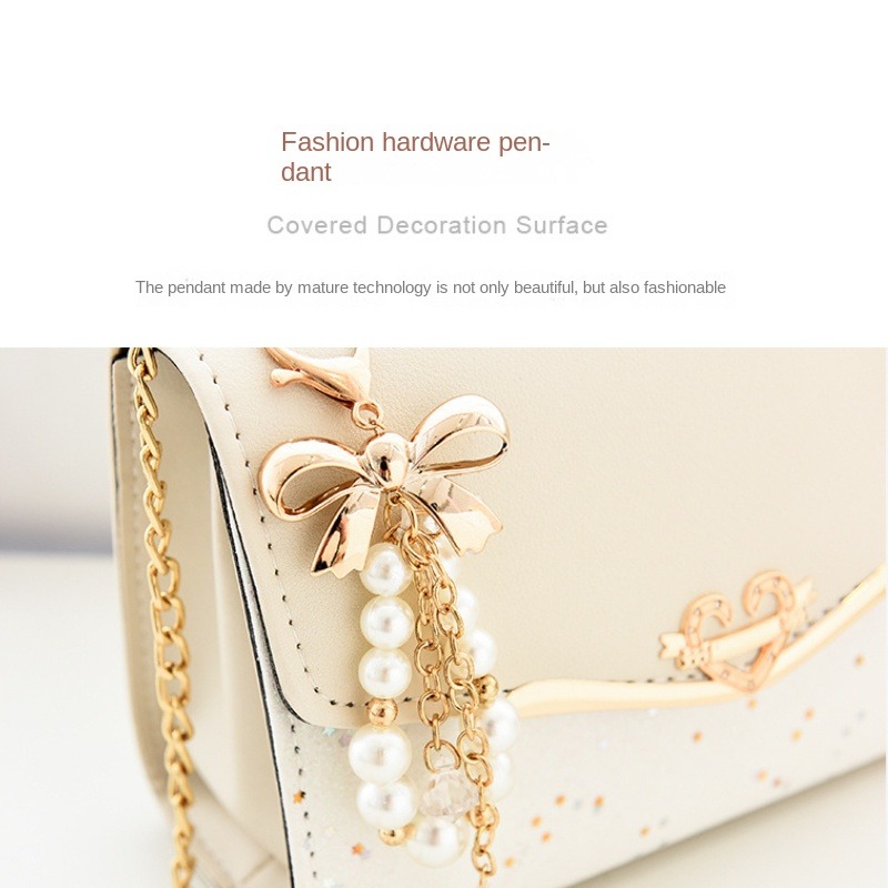 Star Pattern Bow & Faux Pearl Decor Chain Flap Square Bag