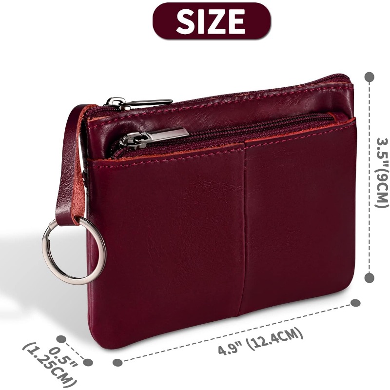  Leather Keychain Zipper Change Wallet Small Mini Pouch